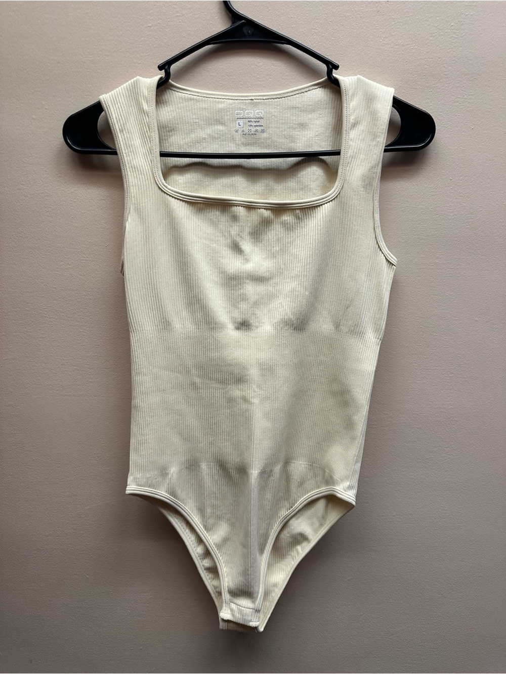 Ribbed Square-Neck Bodysuit in Cream